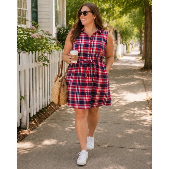 J.CREW Dresses & Skirts - NWT J Crew Women Sleeveless Belted Shirt Dress XL Plaid Summer Preppy Chic Indie